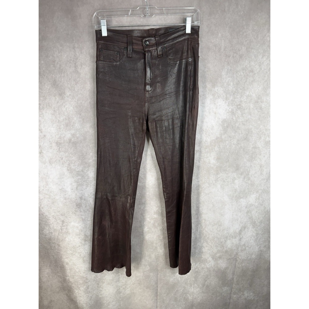 Rag & Bone Lamb Leather Kick Flare Cropped Pants In Wine Red Size 26